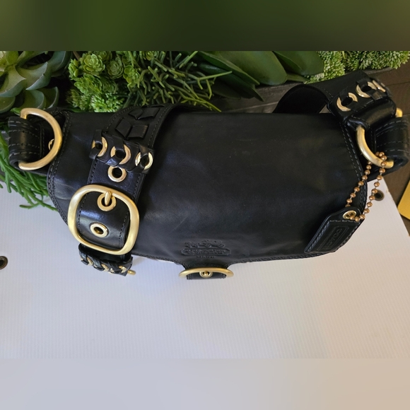 Y2K Coach Bleeker Signature Jacquard Crossbody Black Leather Guitar Strap - Picture 12 of 16